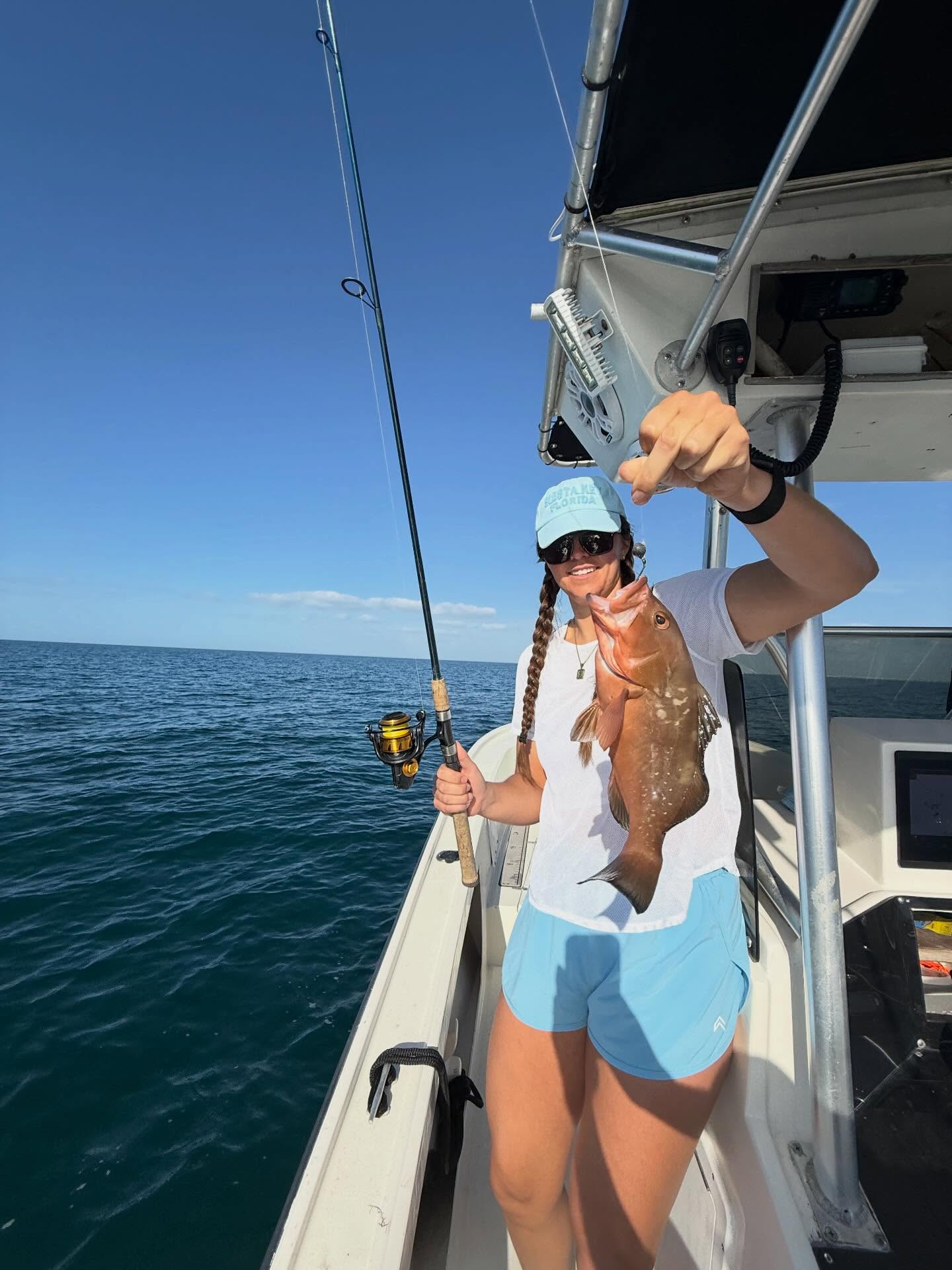 Trophy nearshore grouper caught on a full-day combo charter